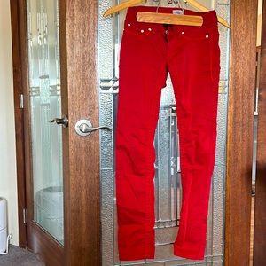 daytrip brand jeans, size 25 red with rhinestone detail